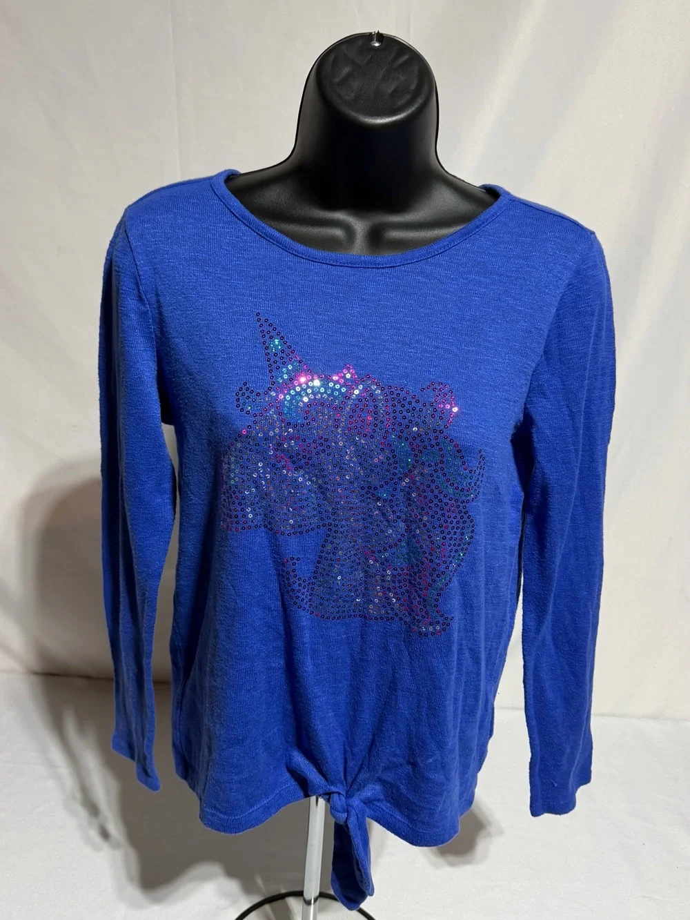 Children’s Place Girls Sequin Unicorn Tie Front Top Size 14 Blue